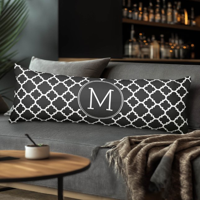 Coussins Longs Motif Quatrefoil noir et blanc Monogramme personna (Custom Body Pillow)