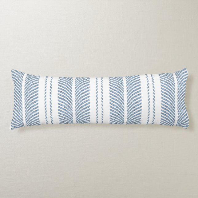 Coussins Longs Motif rayé à chevrons bleu doux et fougère (Devant)