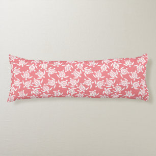 Coussins Longs Motif Répété Blanc Et Rose   Motif Tortue De Mer