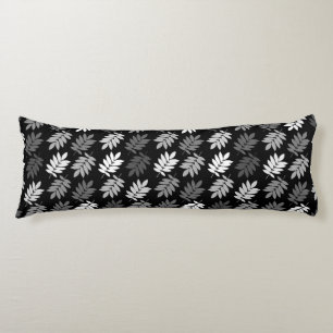 Coussins Longs Motif Répété de Feuille d'Aîné Noir Blanc Gris