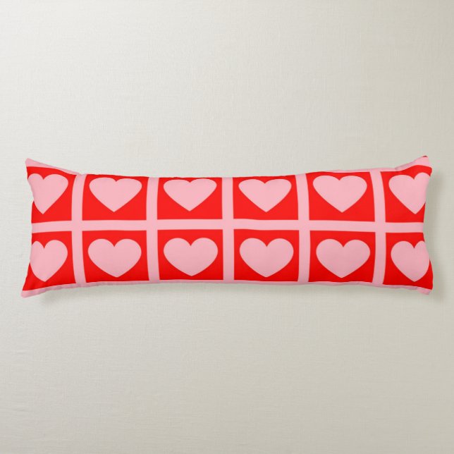 Coussins Longs Motif Retro Pink Red Heart Check Y2K (Devant)