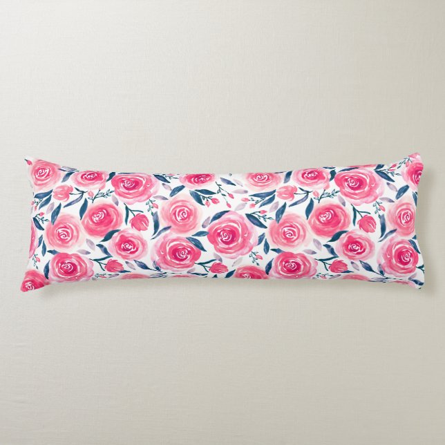 Coussins Longs Motif Rose d'aquarelle rose (Devant)