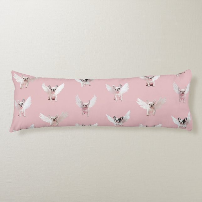 Coussins Longs Motif sans couture avec Bouledogue Français volant (Devant)