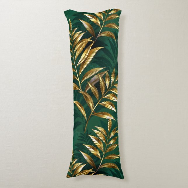 Coussins Longs Motif sans couture avec des fougères dorées (Devant (Vertical))