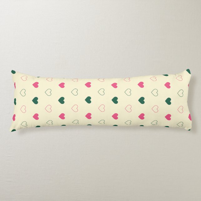 Coussins Longs Motif sans couture - Cœurs roses et verts sur fond (Devant)
