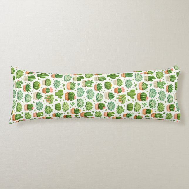 Coussins Longs Motif sans couture de plante succulente mignonne (Devant)