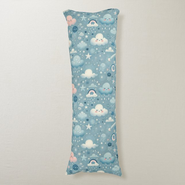 Coussins Longs Motif Sky Whimsical avec nuages, étoiles - Bleu (Devant (Vertical))