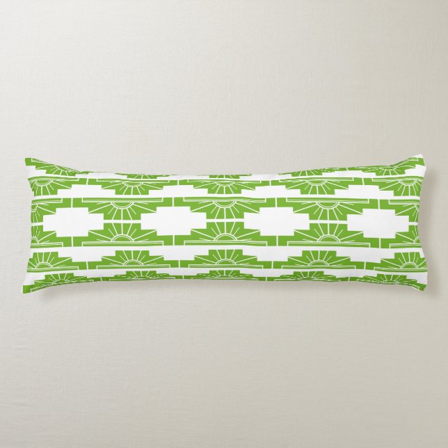 Coussins Longs Motif Sunburst Art Déco en blanc et chaux (Devant)
