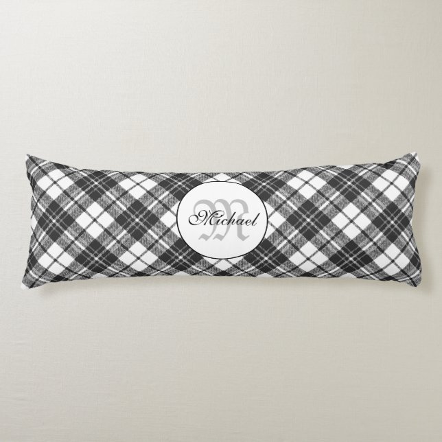 Coussins Longs Motif tartan Noël monogramme noir blanc (Devant)