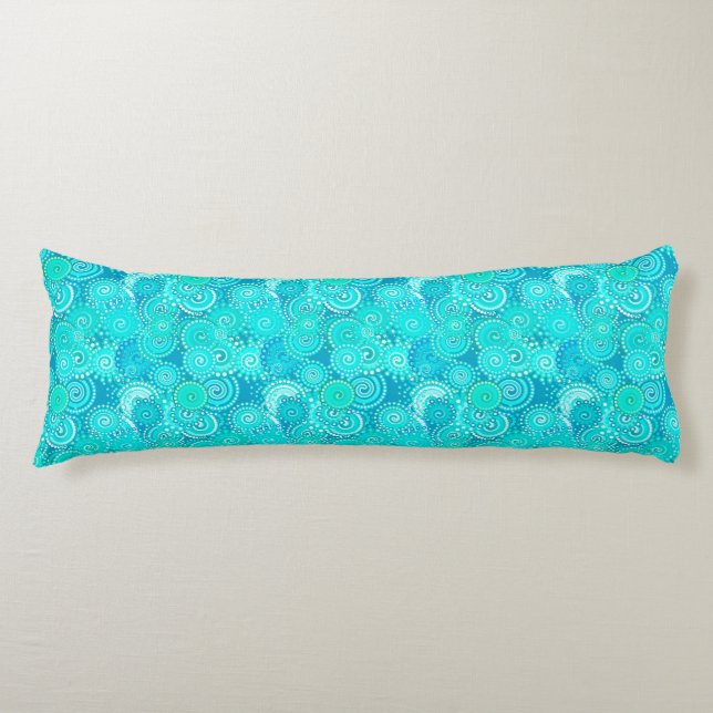 Coussins Longs Motif tourbillon fractal, teintes turquoise (Devant)