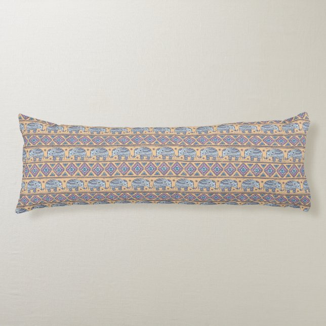 Coussins Longs Motif tribal d'éléphant ethnique bleu (Devant)