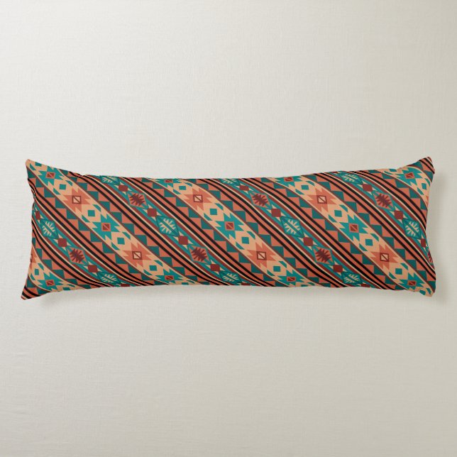 Coussins Longs Motif Tribal Sud-Ouest Turquoise Terracotta (Devant)