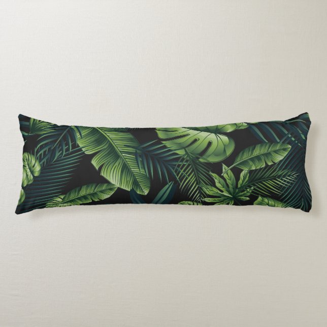 Coussins Longs Motif Tropical noir (Devant)