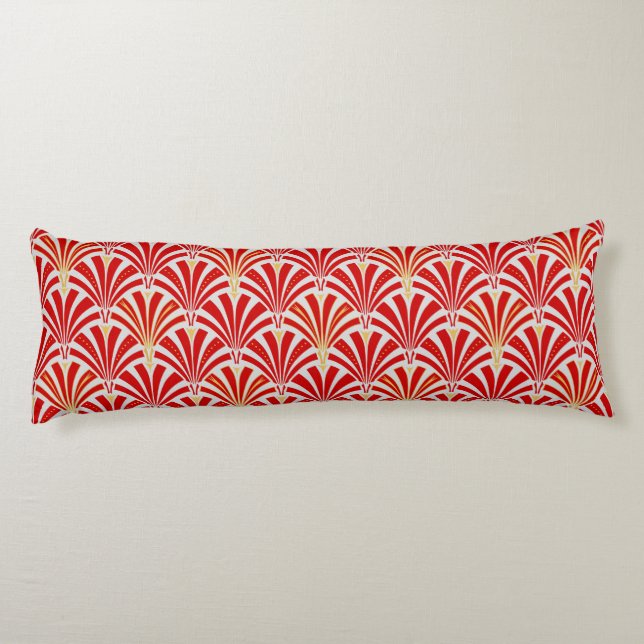Coussins Longs Motif ventilateur Art déco - rouge sur gris perle (Dos)