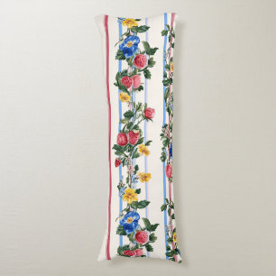 Coussins Longs Motif vintage à rayures florales fraises verticale