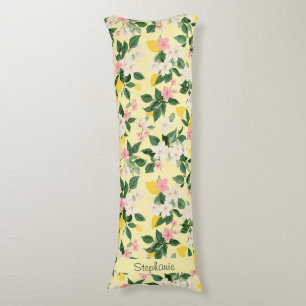 Coussins Longs Motif vintage citron et fleurs sur jaune