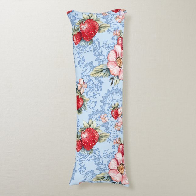 Coussins Longs Motif vintage de fraises et fleurs (Devant (Vertical))