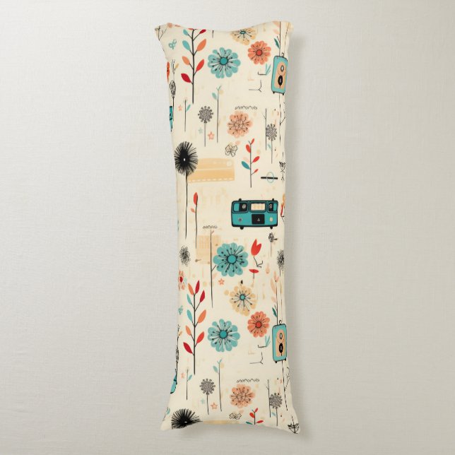 Coussins Longs Motif vintage Floral & Caméra (2) (Devant (Vertical))