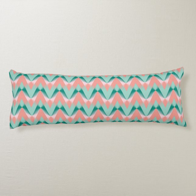 Coussins Longs Motif ZigZag Vert et Yukka Rose Pêche (Dos)