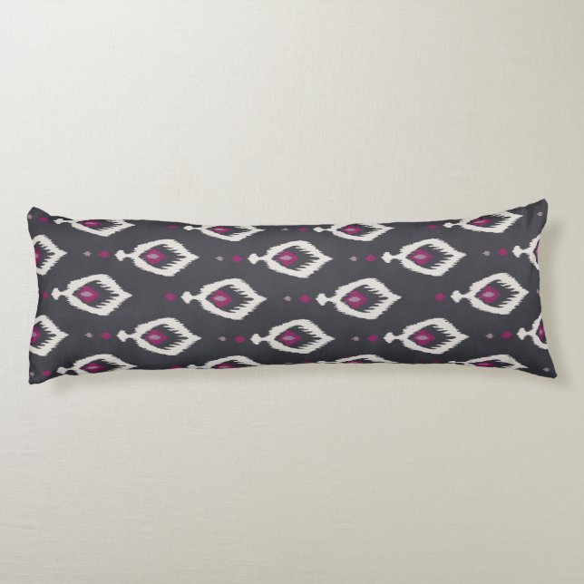 Coussins Longs Motifs tribaux chics noirs et violets ikat (Dos)