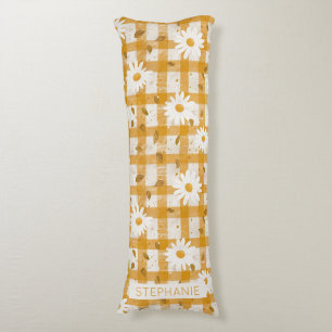 Coussins Longs Moutarde Jaune Marguerite Crème Gingham Maison de 