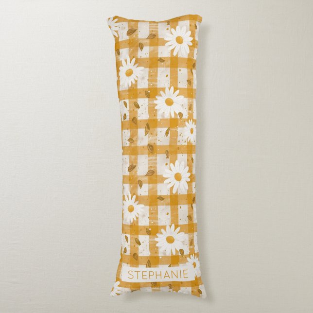 Coussins Longs Moutarde Jaune Marguerite Crème Gingham Maison de  (Devant (Vertical))