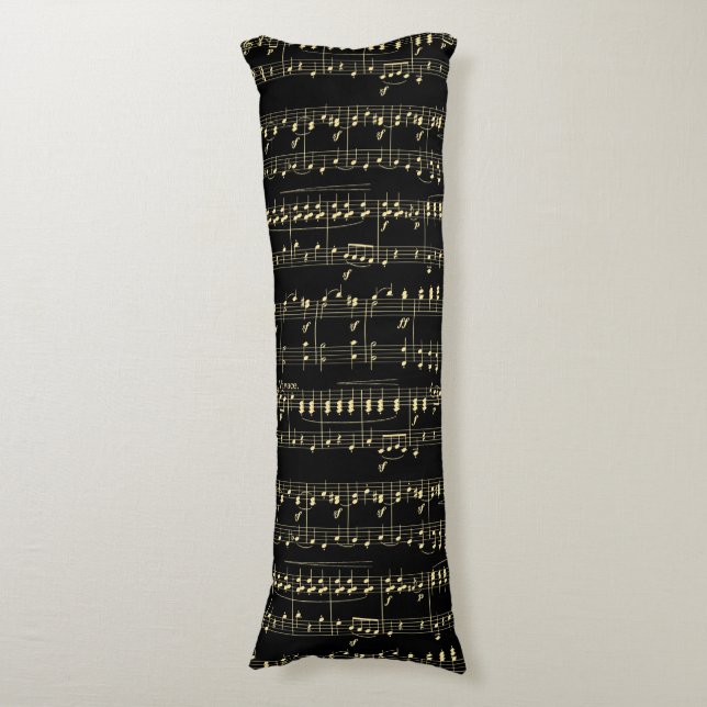 Coussins Longs Musique d'or en noir (Devant (Vertical))