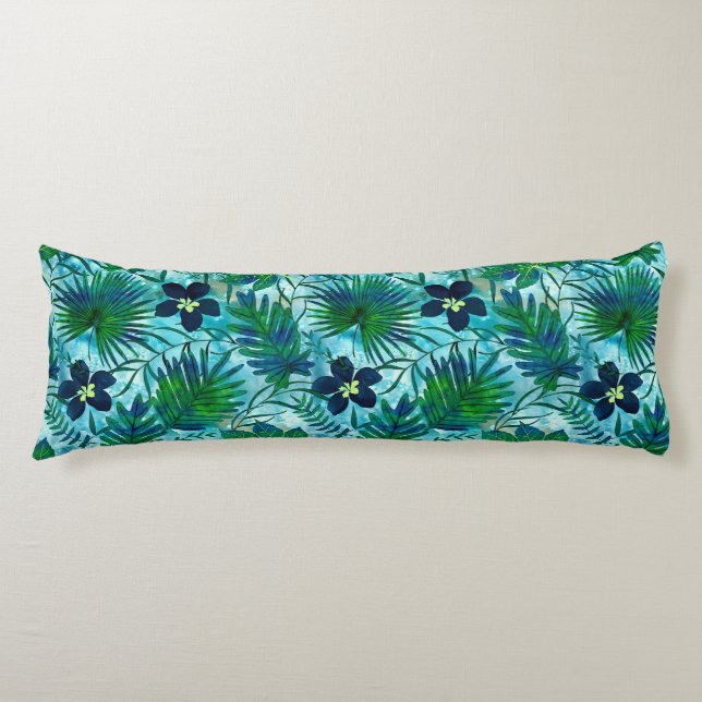 Coussins Longs Nalani Hawaiian Tropical Garden Turquoise (Devant)
