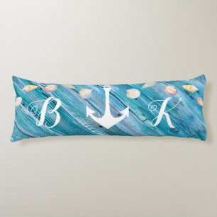 Coussins Longs Nautical Beach Shells Monogramme Blue Wood Body P
