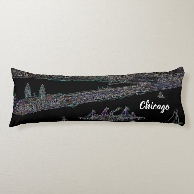 Coussins Longs Navy Pier Chicago 1920's NEON Art Windy City (Devant)
