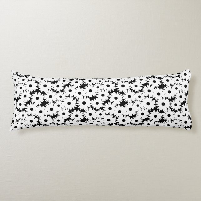 Coussins Longs Négative Space Daisées blanc sur noir (Devant)