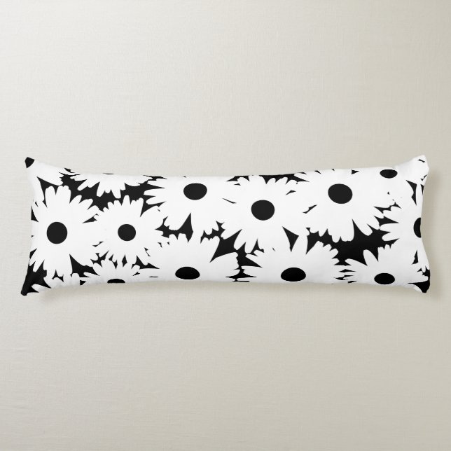 Coussins Longs Négative Space Daisées blanc sur noir (Devant)