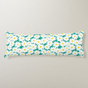 Coussins Longs Négative Space Daisies blanc jaune sur vert