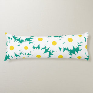 Coussins Longs Négative Space Daisies blanc jaune sur vert