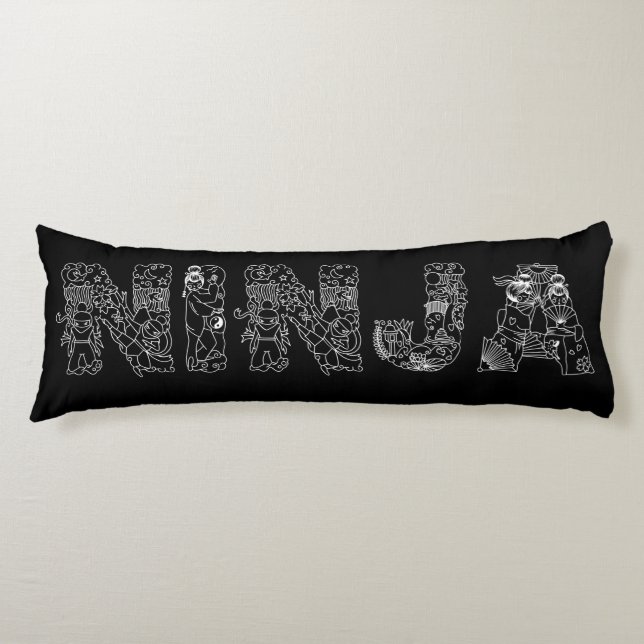 Coussins Longs Ninja Superbe Texte Blanc Sur Noir (Devant)