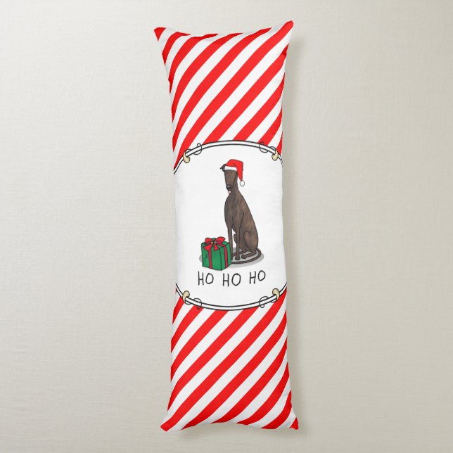 Coussins Longs Noël Santa Hat Greyhound Dog (brindle) Drôle (Dos (Vertical))