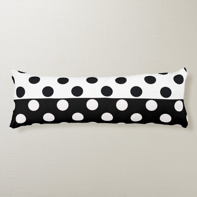 Coussins Longs Noir Blanc demi-couleur fractionné en Pois Inverse (Devant)