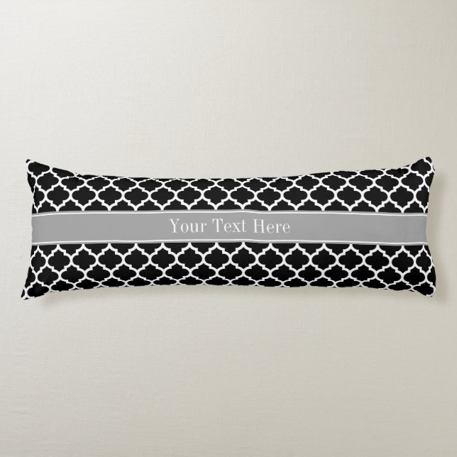 Coussins Longs Noir Blanc Marocain #5 Gris Foncé Nom Monogramme (Devant)