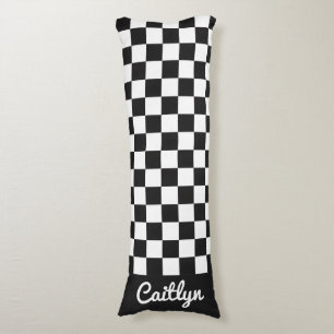 Coussins Longs Noir Et Blanc À Carreaux Rétro Moderne Personnalis