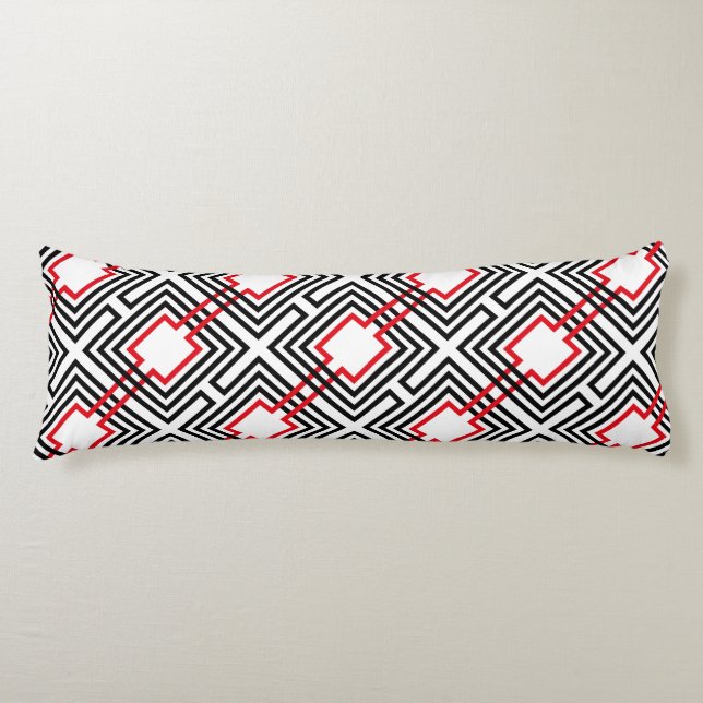 Coussins Longs Noir Rouge & Géométrique Blanc (Devant)