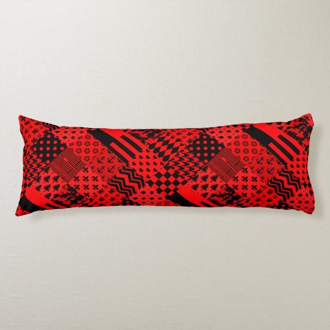 Coussins Longs Noir rouge Motif mélangé conception de la patchwor (Devant)