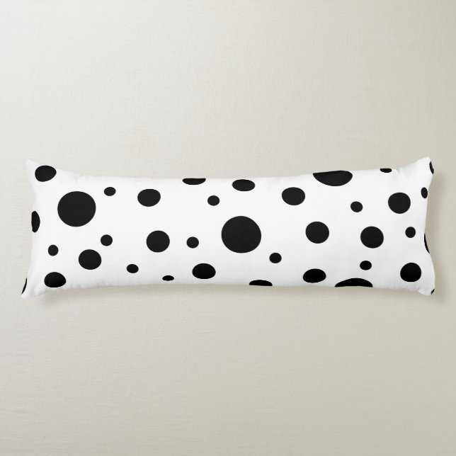 Coussins Longs Noir sur le Motif Polka blanc (Devant)