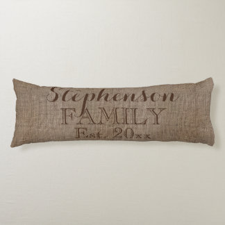 Coussins Longs Nom de famille Burlap Rustic