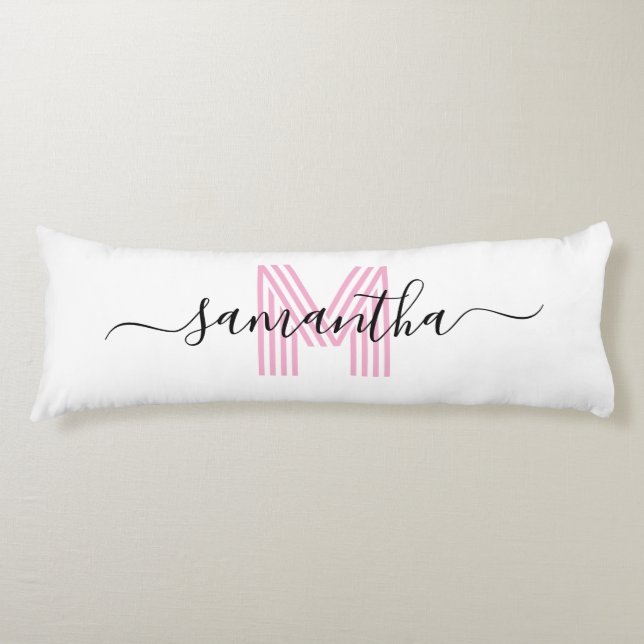 Coussins Longs Nom de signature girly rose clair rétro monogramme (Devant)