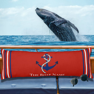 Coussins Longs Nom du bateau de famille Ancre corde bleu bleu mar