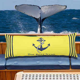 Coussins Longs Nom du bateau de famille Ancre corde bleu marine j