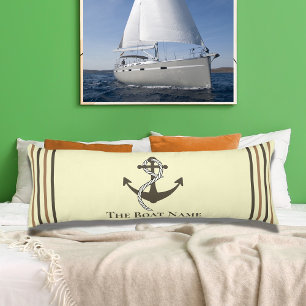 Coussins Longs Nom du bateau de famille Crème Brown Ancre corde N