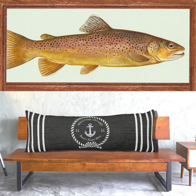 Coussins Longs Nom du bateau nautique noir Ancre corde Bienvenue (Créateur téléchargé)