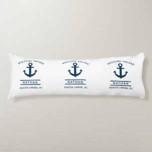 Coussins Longs Nom du monogramme personnalisé Marine Blue Welcome