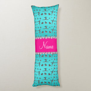 Coussins Longs Nom personnalisé argent turquoise gymnastique